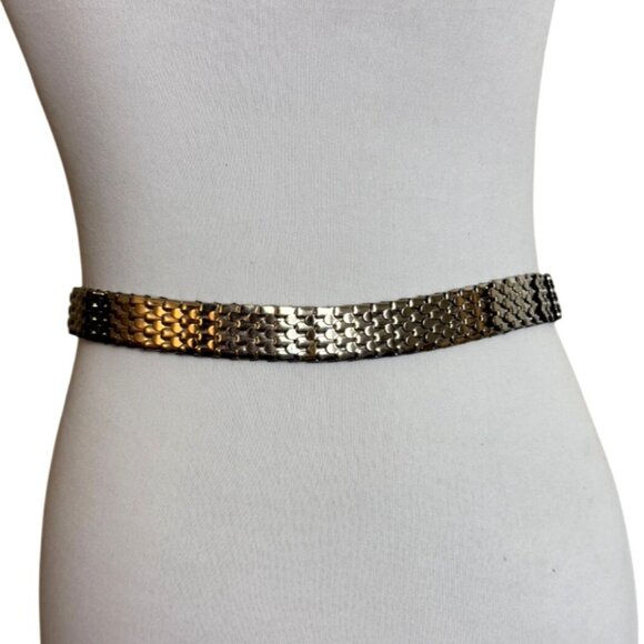 Retro Mermaid Scale Stretch Belt Size L to XL Silver Floral Buckle VTG 80s Cinch - Picture 2 of 13